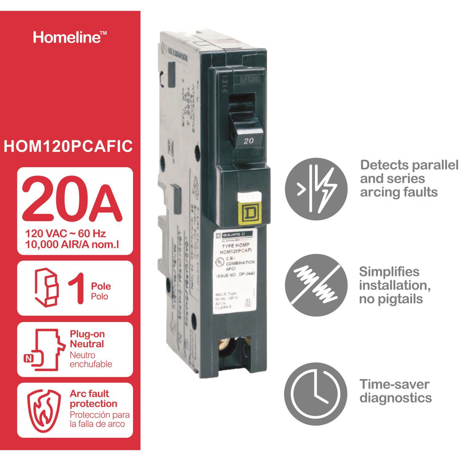 Square D HomeLine 20 amps Arc Fault Single Pole Circuit Breaker