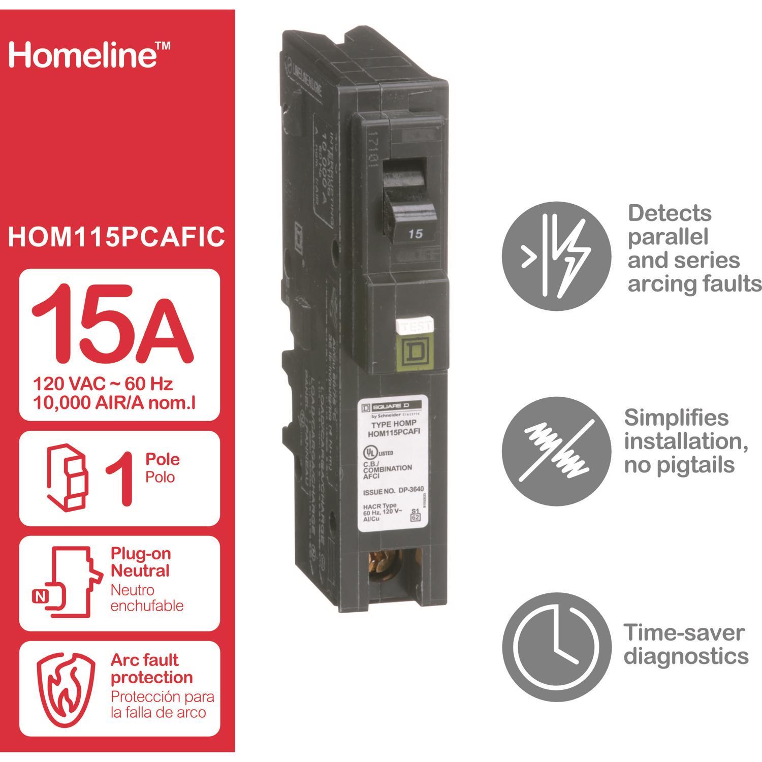 Square D HomeLine 15 amps Arc Fault Single Pole Circuit Breaker
