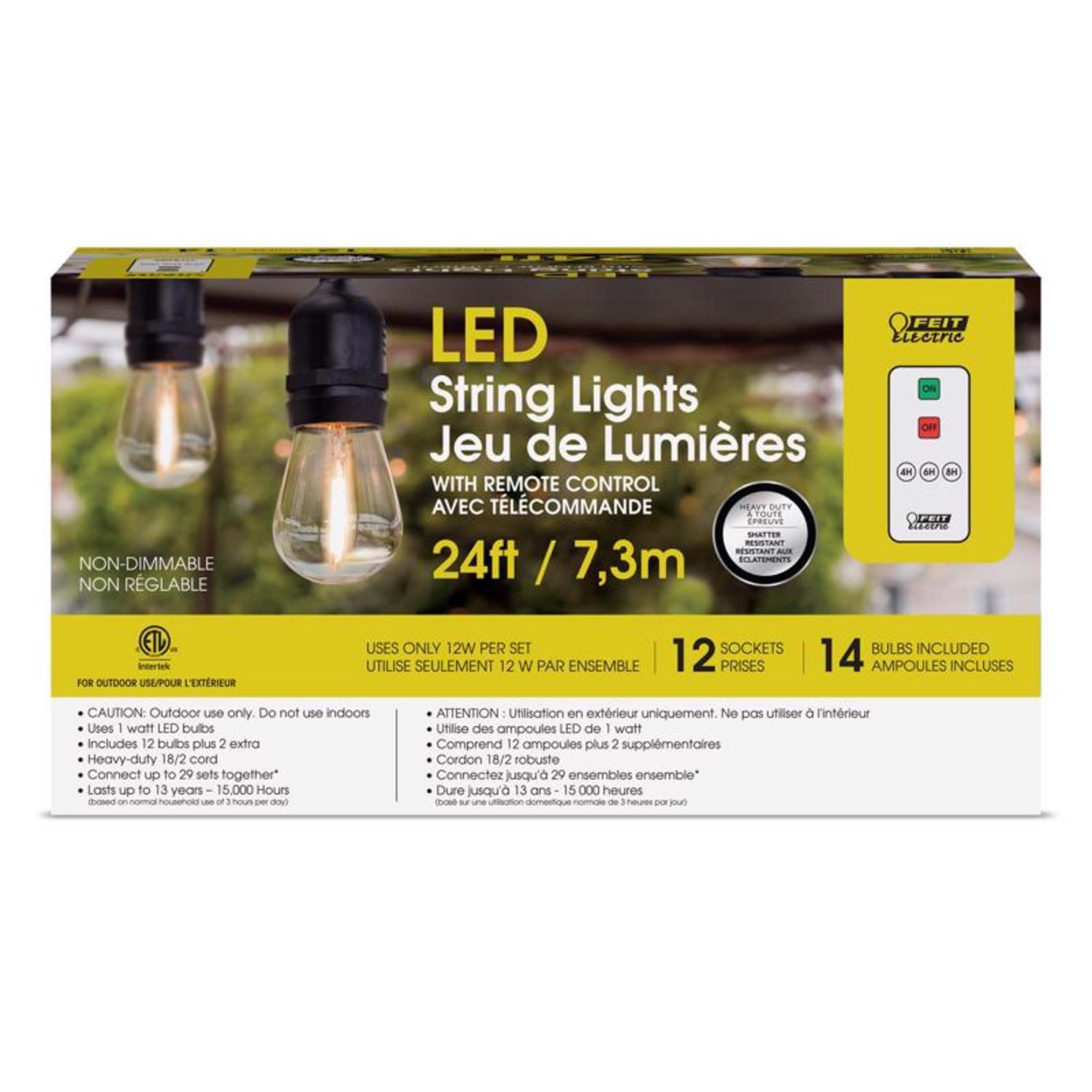 Feit LED String Lights w/Remote Control White 24 ft. 12 lights