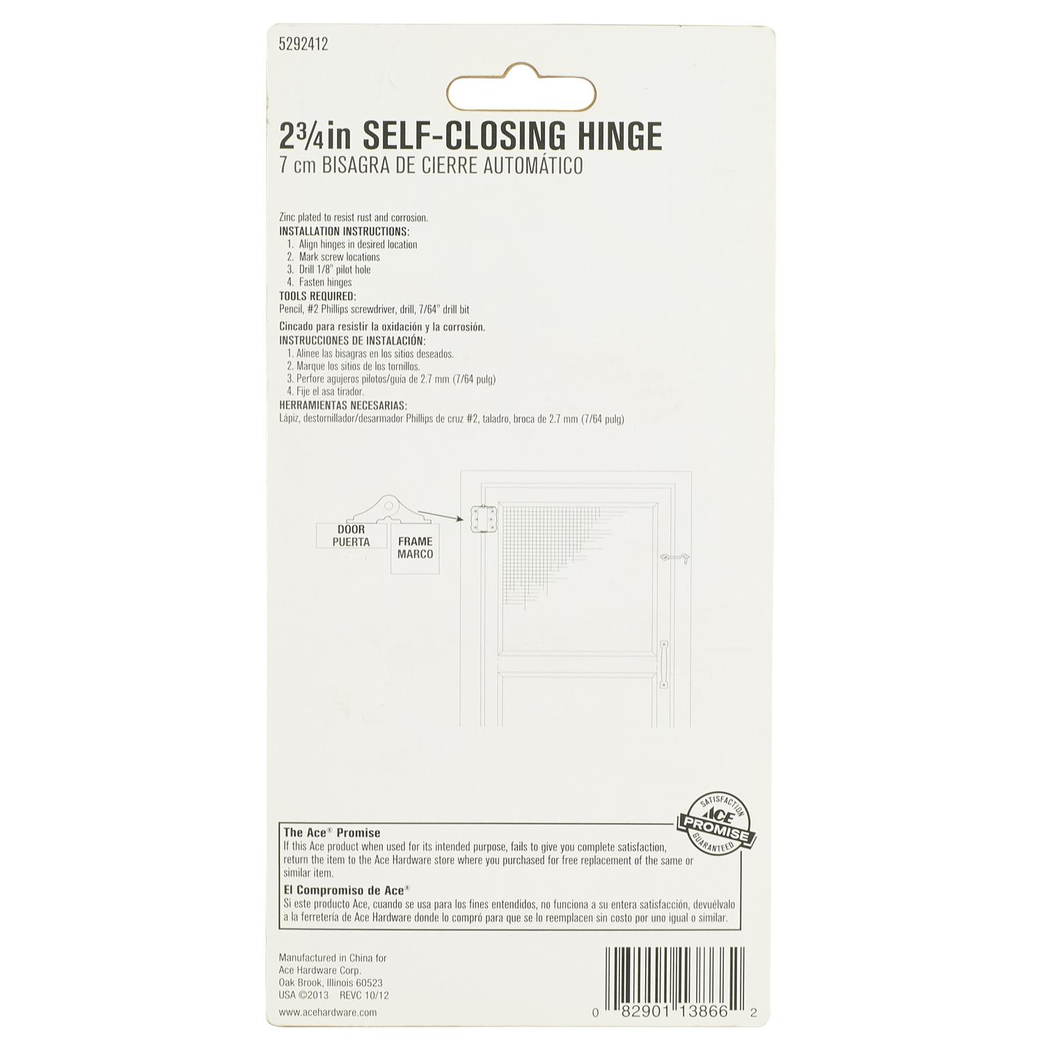 Ace 2-3/4 in. L Zinc-Plated Self Closing Hinge 2 pk