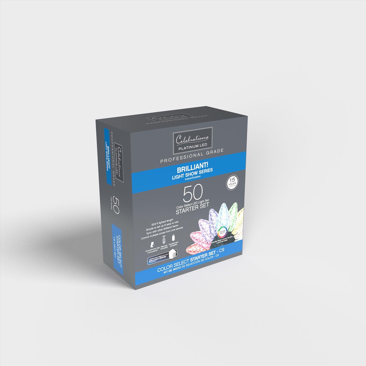 Celebrations Platinum LED C9 RGBW 50 ct String Smart-Enabled Christmas Lights 33.33 ft.