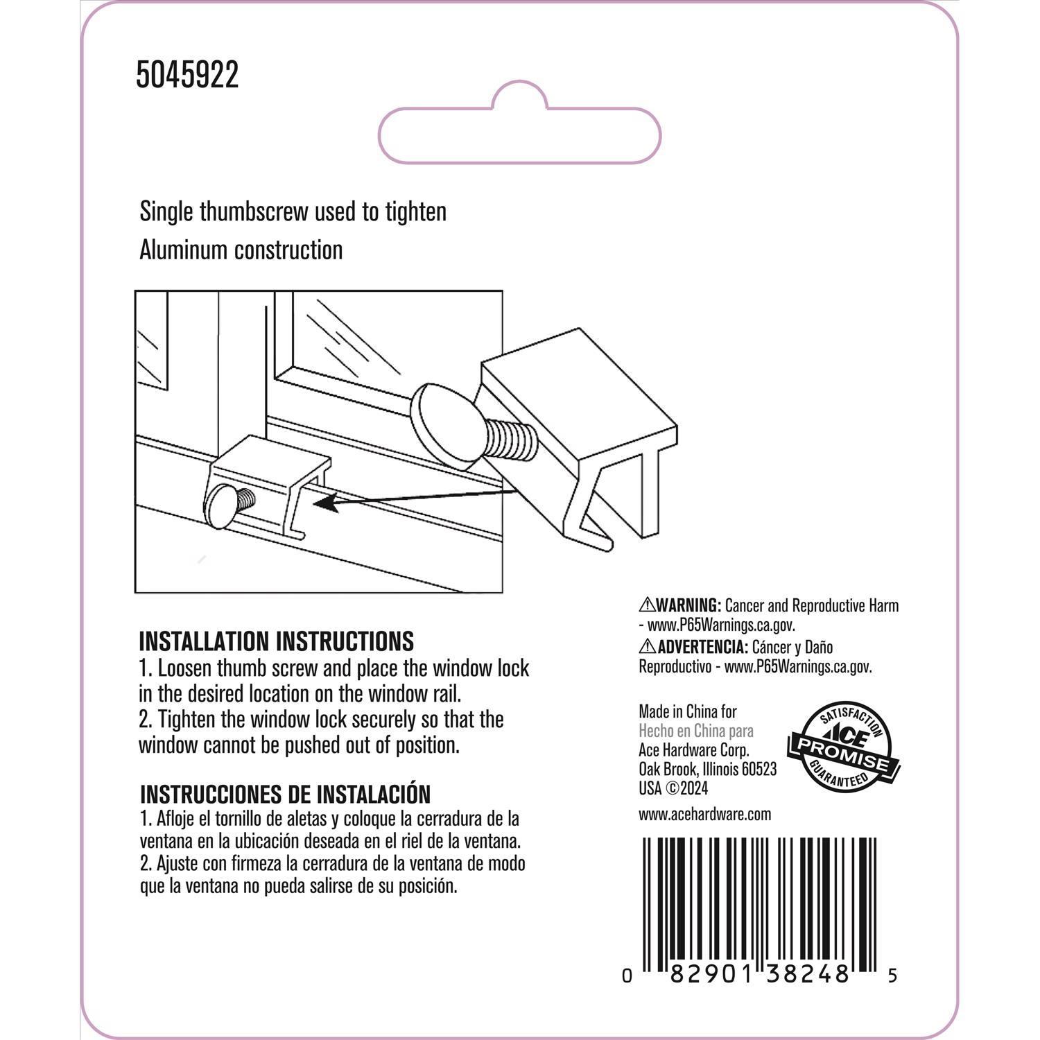 Ace White Aluminum Sliding Window Lock 2 pk