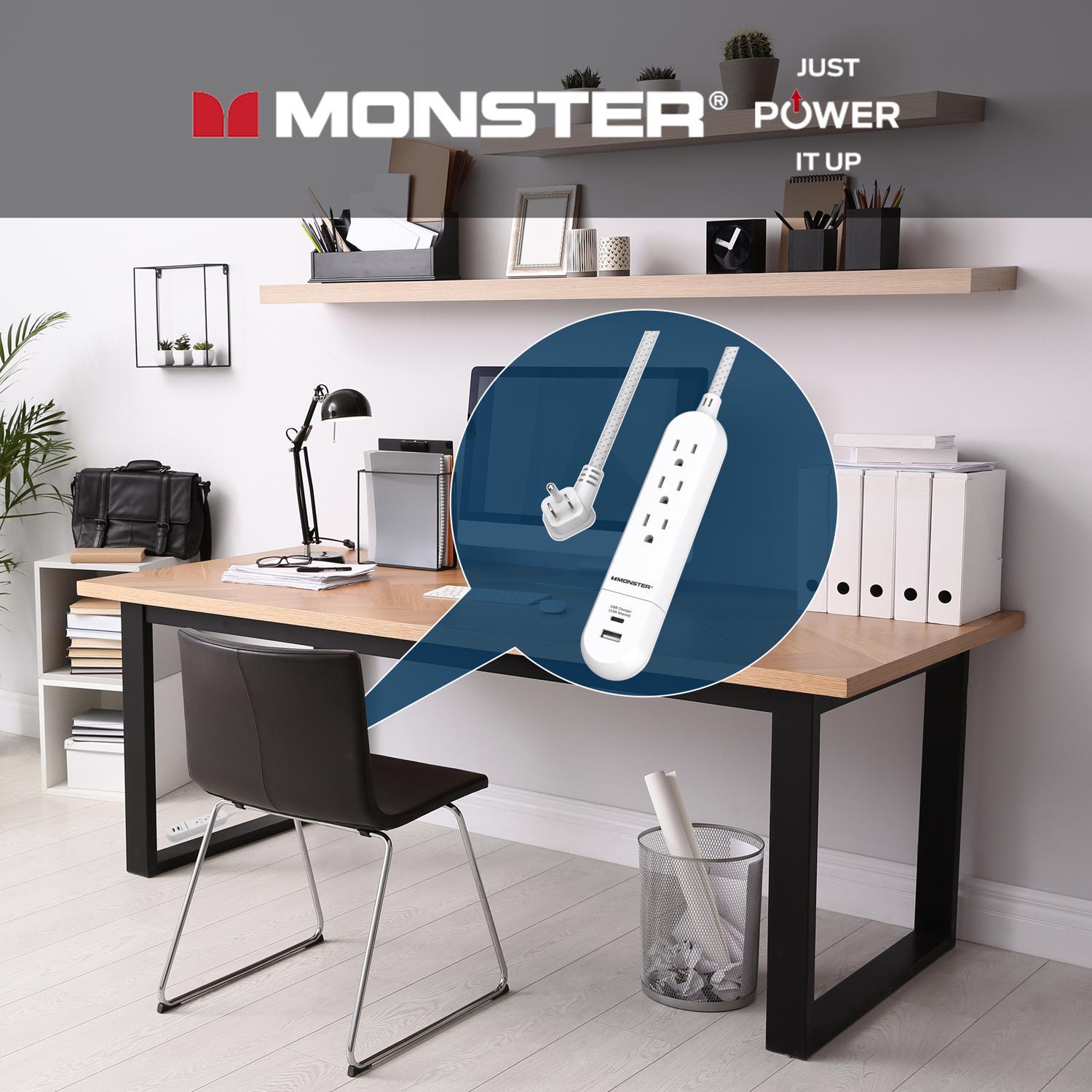 Monster Just Power It Up 4 ft. L 3 outlets Power Strip White