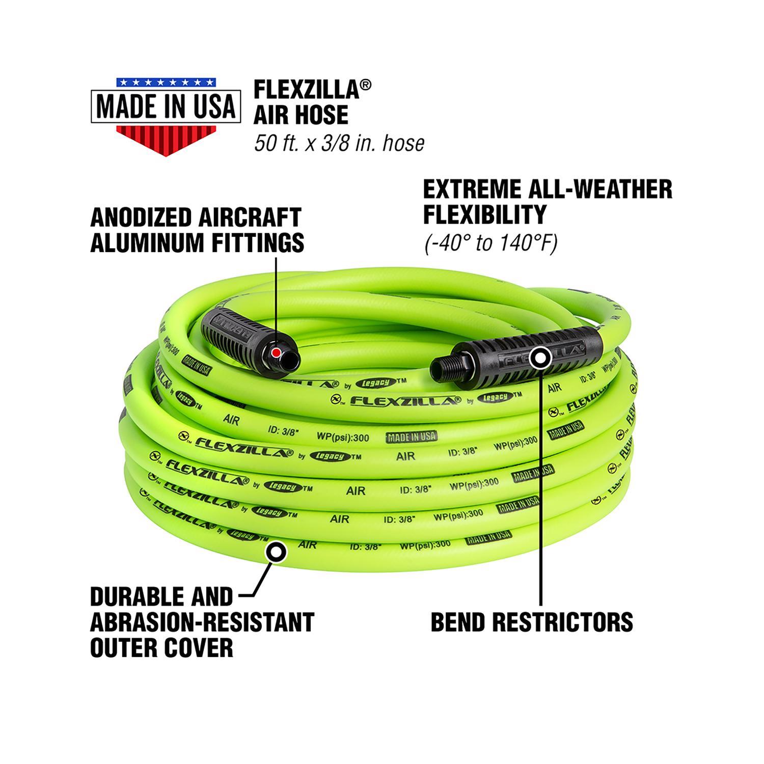 Legacy Flexzilla 50 ft. L X 3/8 in. D Hybrid Polymer Air Hose 300 psi Zilla Green