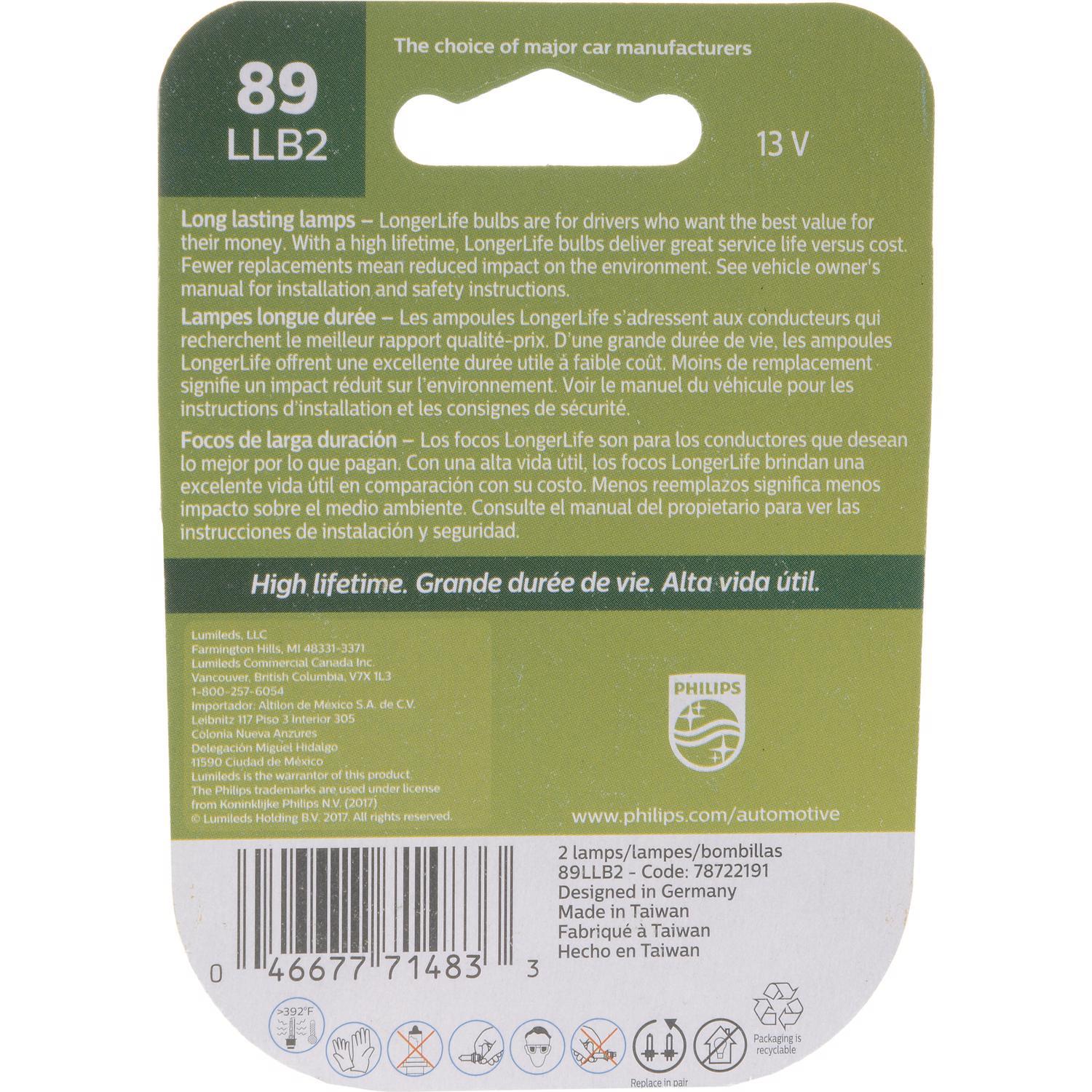 Philips LongerLife Incandescent Courtesy/Glove/License/Trunk Miniature Automotive Bulb 89LLB2