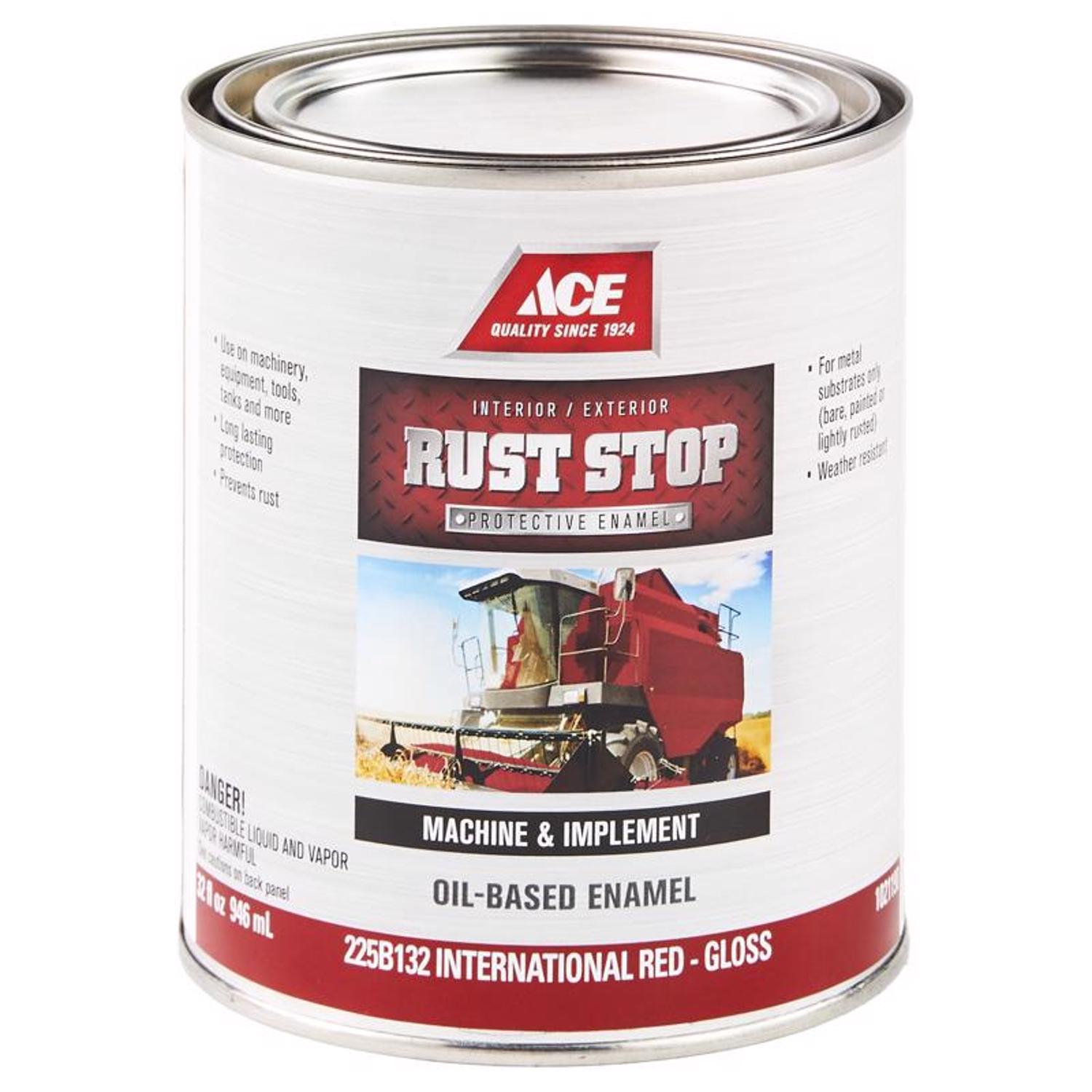 Ace Rust Stop Indoor and Outdoor Gloss International Red Oil-Based Enamel Rust Prevention Paint 1 qt