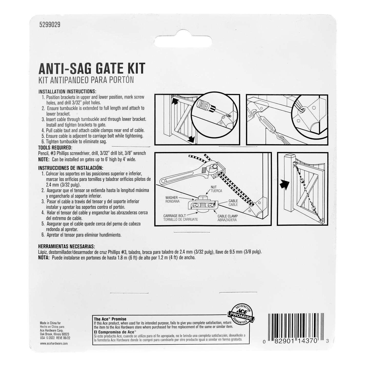 Ace 7.5 in. L Silver Steel Anti-Sag Gate Kit 1 pk