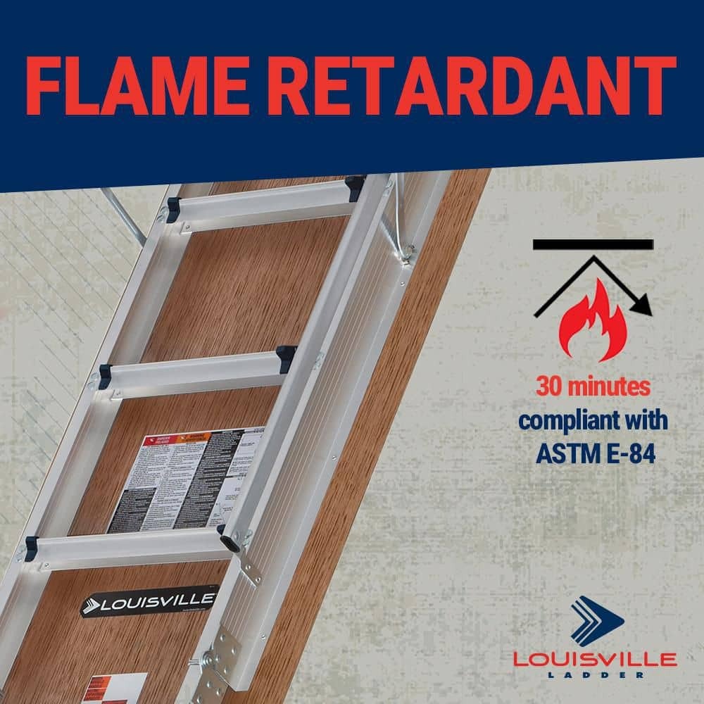 Louisville Ladder 7 ft. 8 in. to 10 ft. 3 in. 25.5 in. x 54 in. Fire Rated Door Aluminum Attic Ladder, Type IAA, 375 lbs. Load Capacity