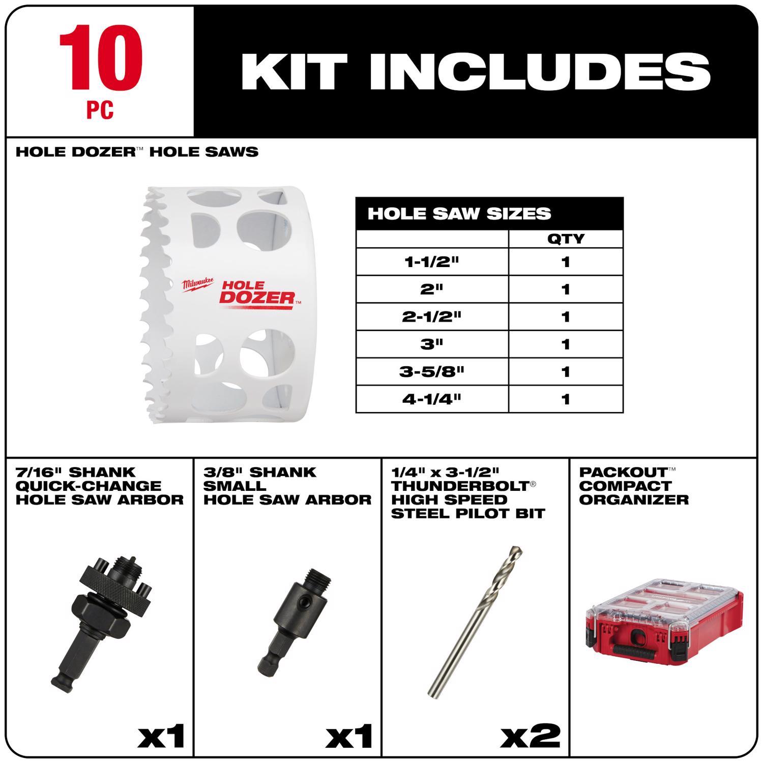 Milwaukee Hole Dozer Bi-Metal 4.6 in. L Hole Saw Kit Arbor Included