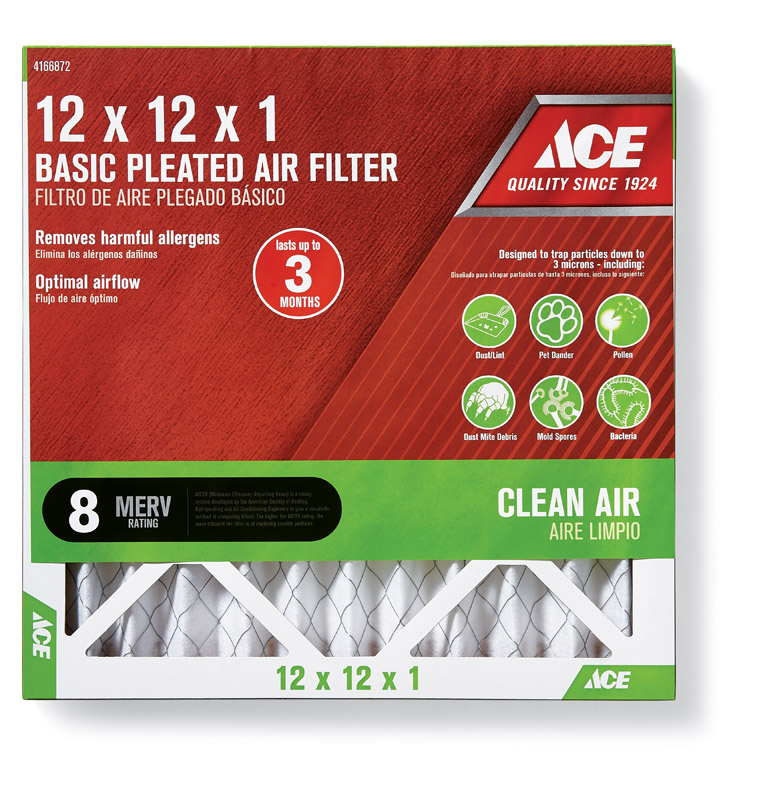 Ace 12 in. W X 12 in. H X 1 in. D Cotton 8 MERV Pleated Air Filter 1 pk