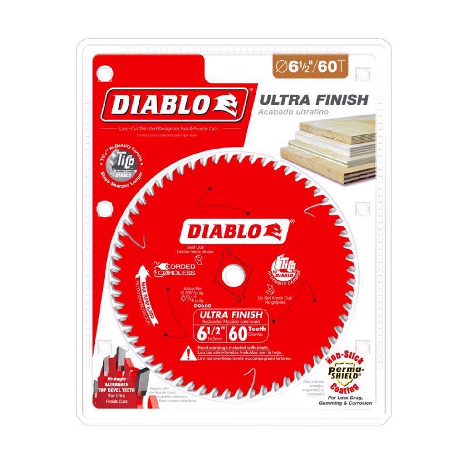 Diablo 6-1/2 in. D X 5/8 in. Ultra Finish TiCo Hi-Density Carbide Circular Saw Blade 60 teeth 1 pk