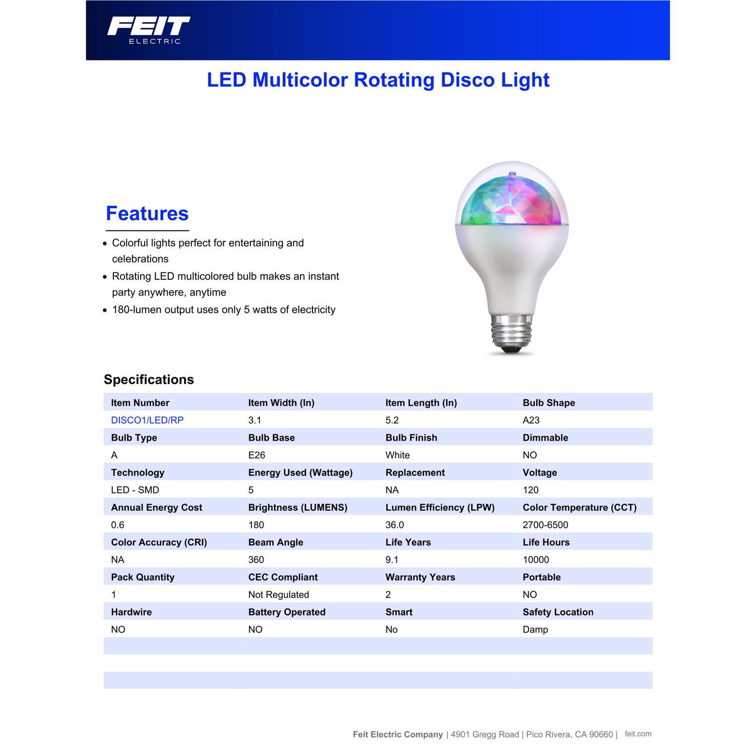 Feit Electric A19 E26 (Medium) LED Bulb Color Changing 1 pk