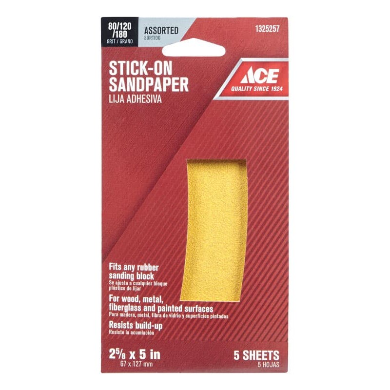 Ace 5 in. L X 2-5/8 in. W Assorted Grit Aluminum Oxide Sanding Sheet 1 pk