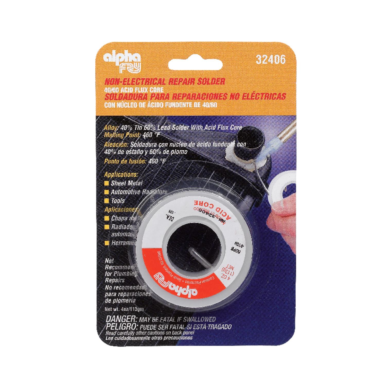 Alpha Fry 4 oz Acid Core Wire Solder 0.125 in. D Tin/Lead 40/60 1 pc