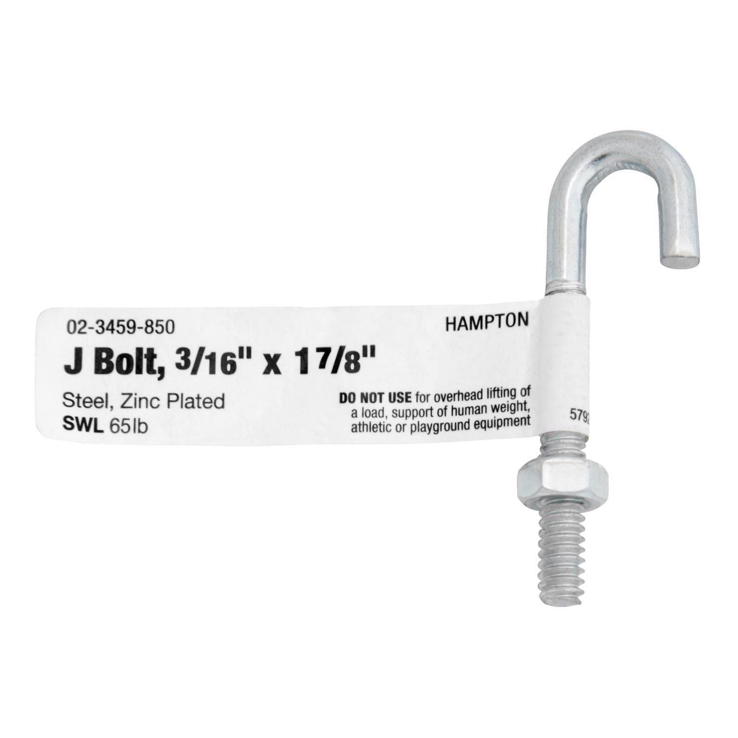 Hampton Small Zinc-Plated Silver Zinc 0.5625 in. L J-Bolt 60 lb 1 pk