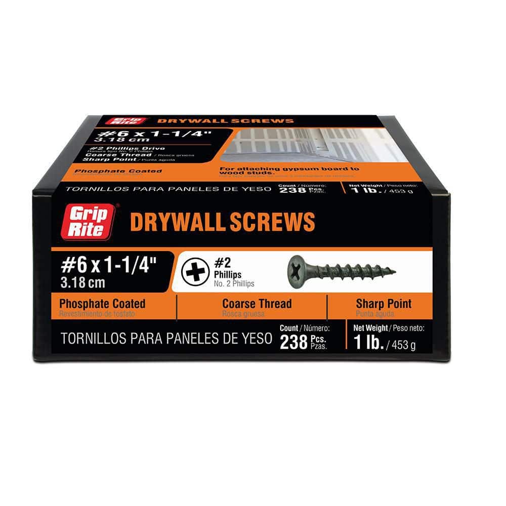 Grip-Rite No. 6 wire X 1-1/4 in. L Phillips Coarse Drywall Screws 1 lb 238 pk