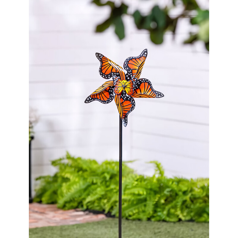 Evergreen Monarch Butterfly Metal Wind Spinner 48 H in.