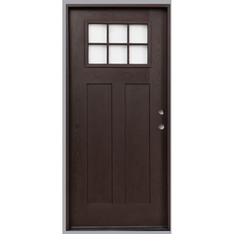 Door Unit 3' LH Fiberglass Craftsman 6lite Dark Walnut