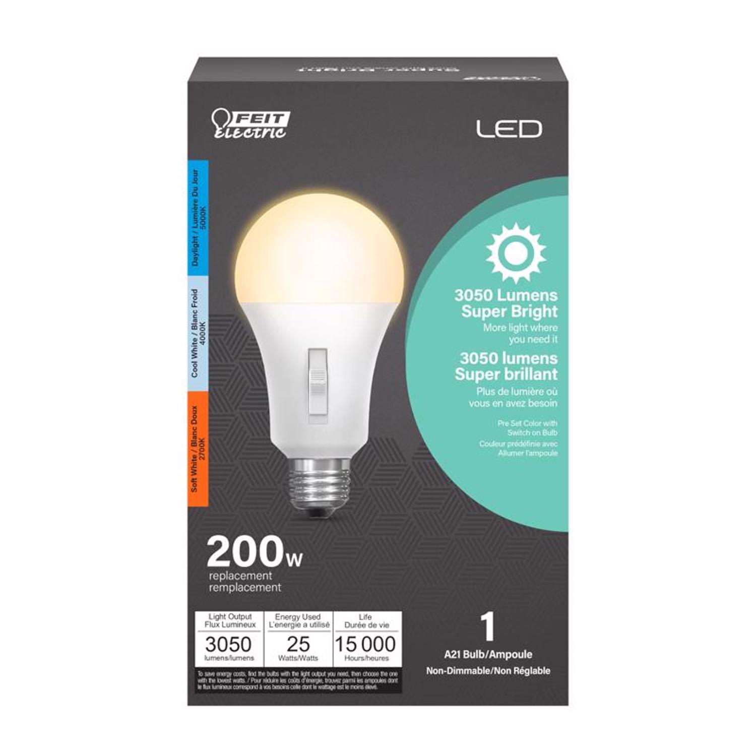 Feit A21 E26 (Medium) LED Bulb Adjustable White 200 Watt Equivalence 1 pk