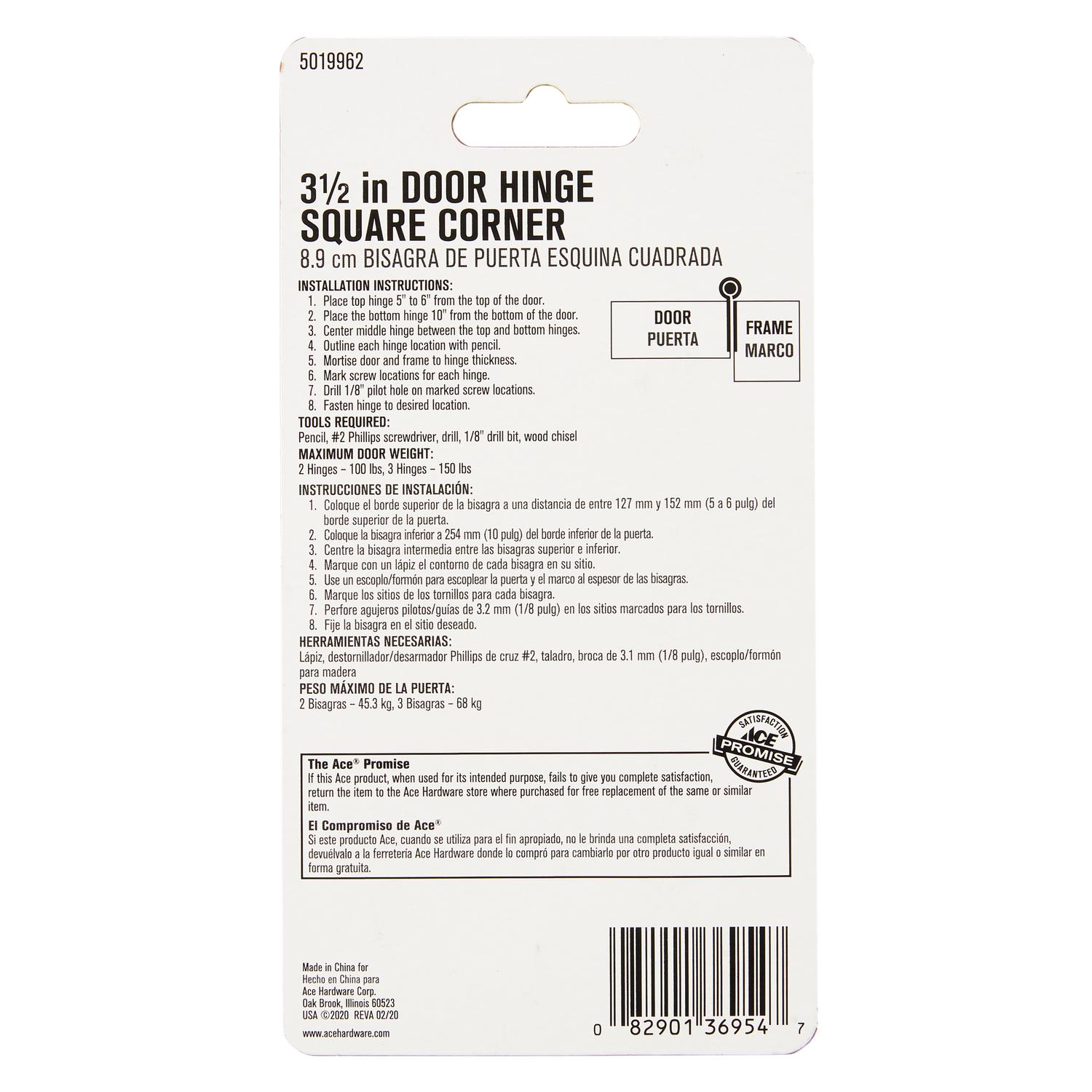 Ace 3-1/2 in. L Oil Rubbed Bronze Residential Door Hinge 1 pk