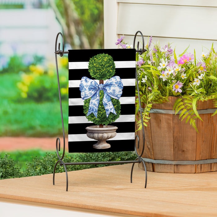 Evergreen Topiary With Bow Burlap Garden Flag
