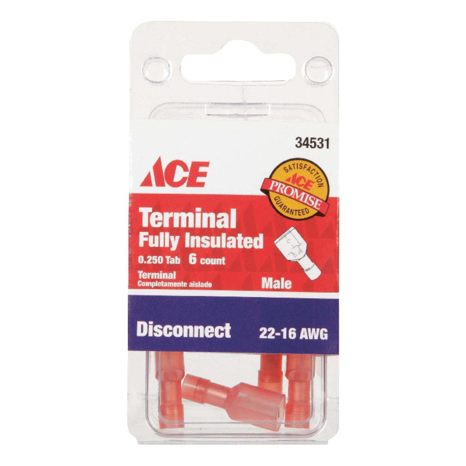 Ace 22-16 AWG Insulated Wire Male Disconnect Red 6 pk