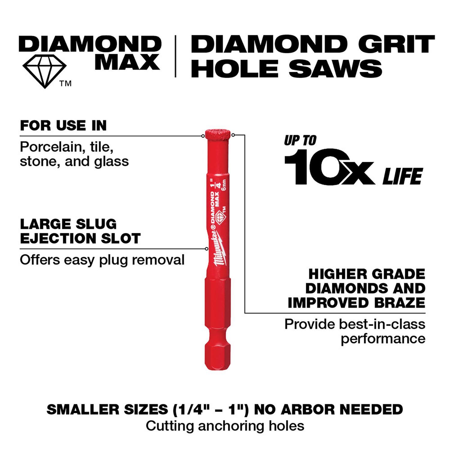 Milwaukee Diamond Max 1 in. Diamond Grit Glass, Porcelain, Tile, and Stone Hole Saw 1 pc