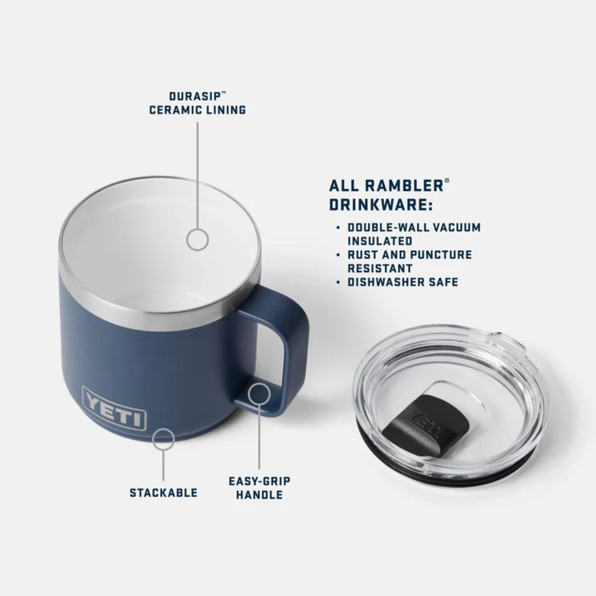 YETI Rambler 14 oz. Navy BPA Free Ceramic Lined Stackable Mug