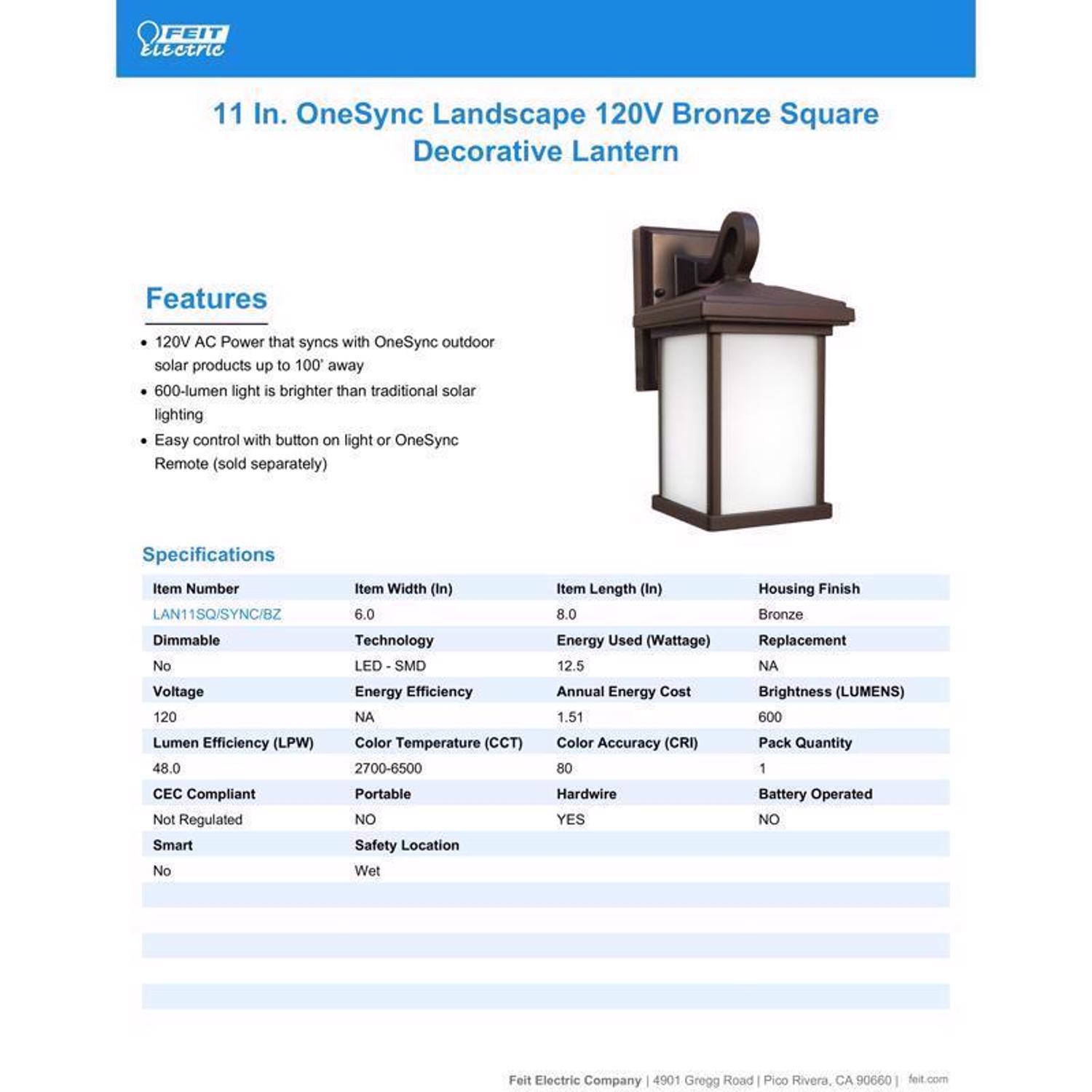 Feit OneSync Bronze Dusk to Dawn LED Wall Lantern