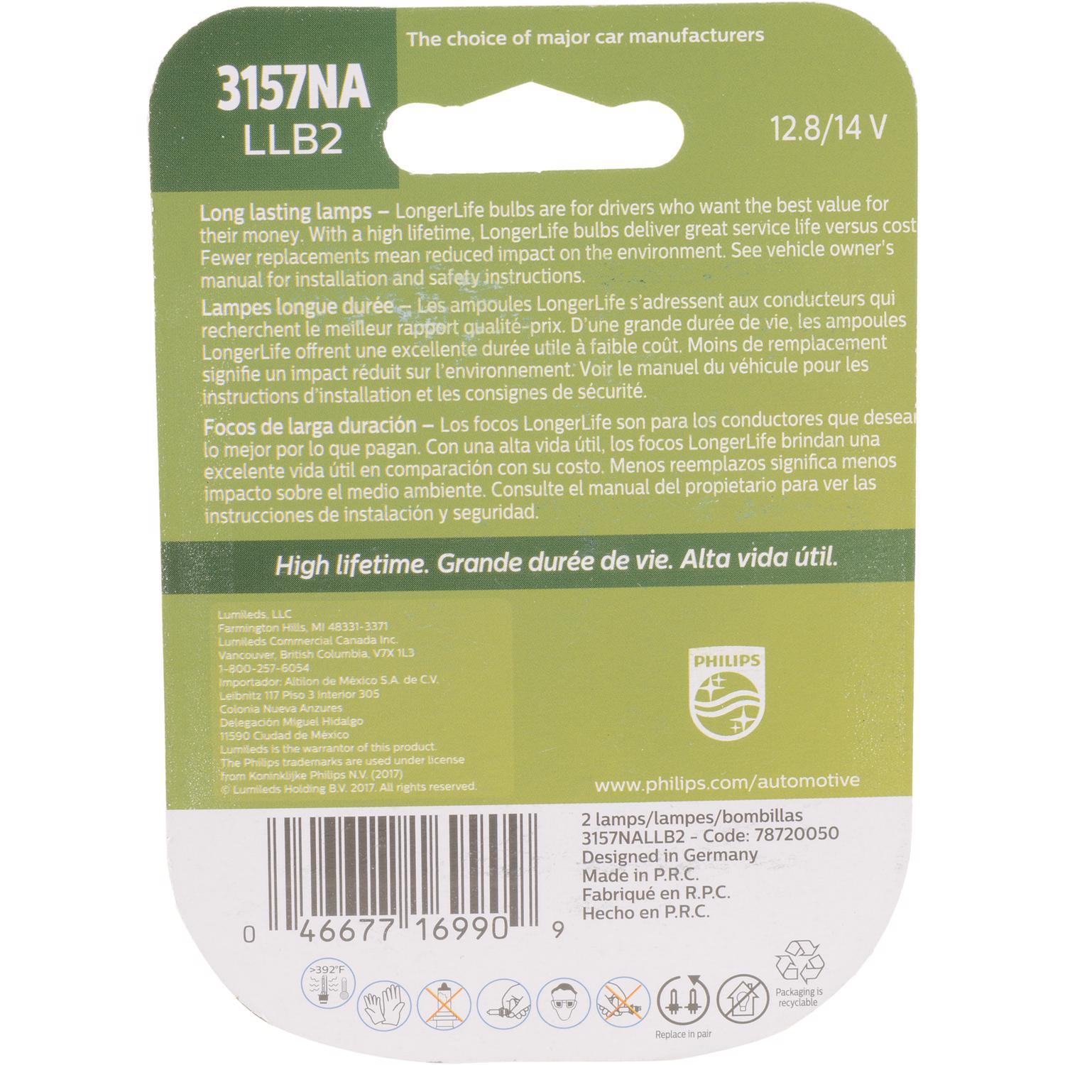 Philips LongerLife Incandescent Parking/Side Marker/Turn Miniature Automotive Bulb 3157NALLB2