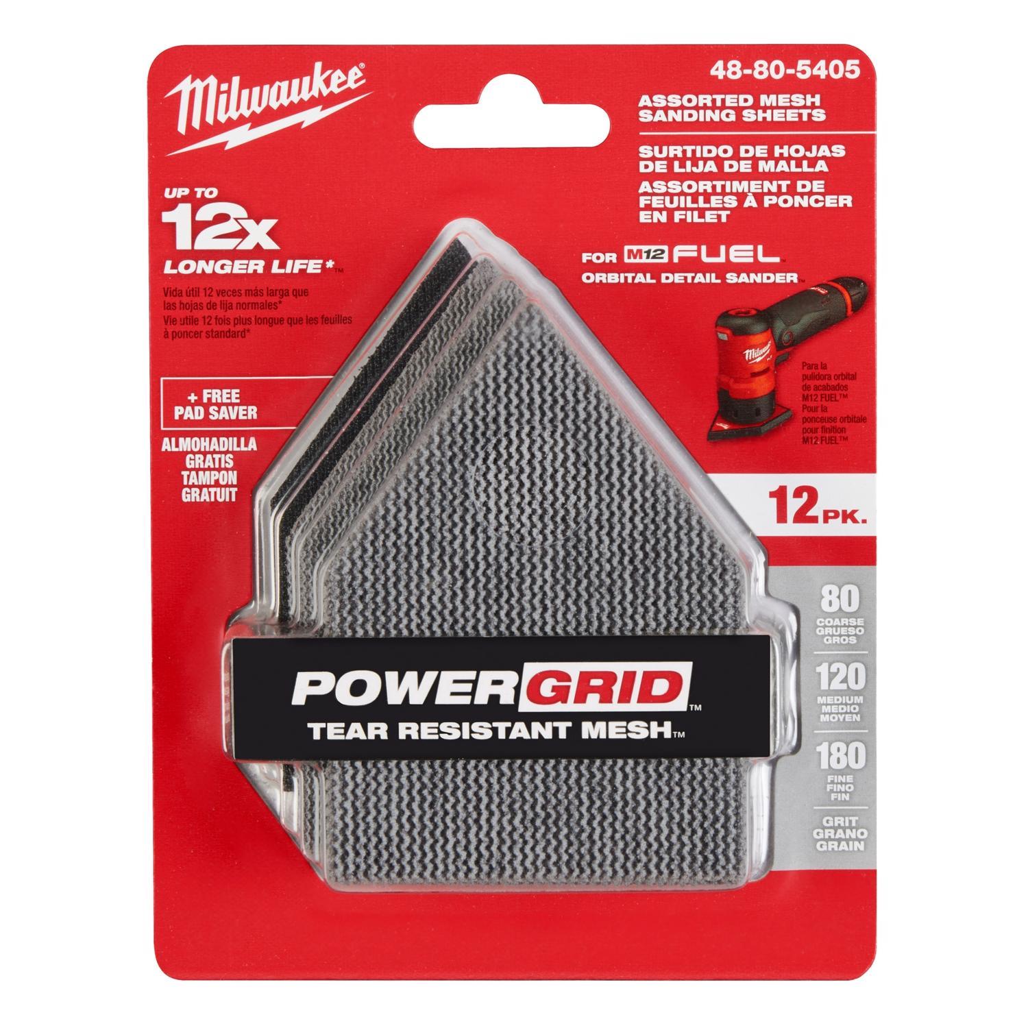 Milwaukee M12 3.75 in. L X 3.625 in. W Aluminum Oxide Assorted Grit Sanding Sheet