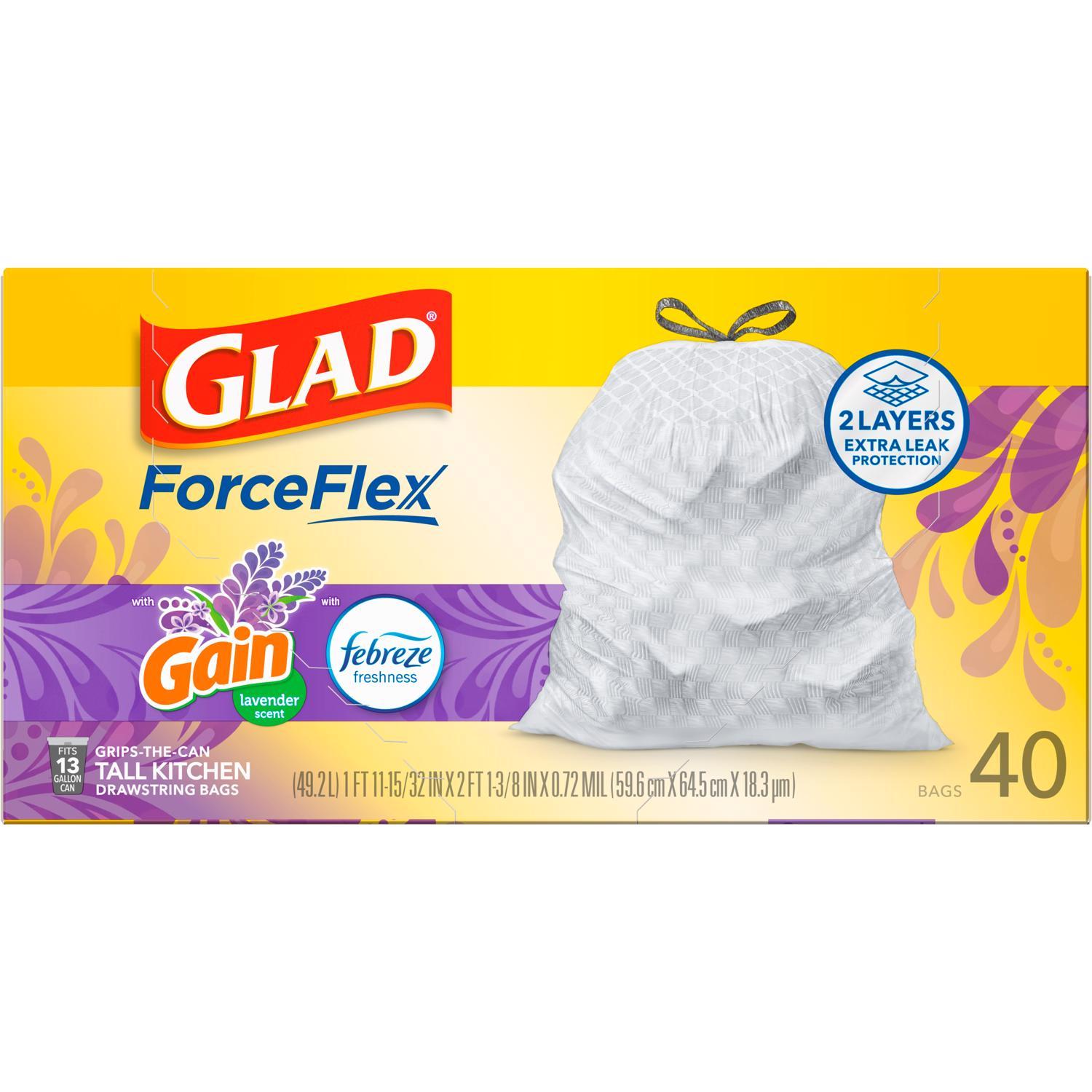 Glad ForceFlex 13 gal Lavender Scent Tall Kitchen Bags Drawstring 40 pk 0.78 mil