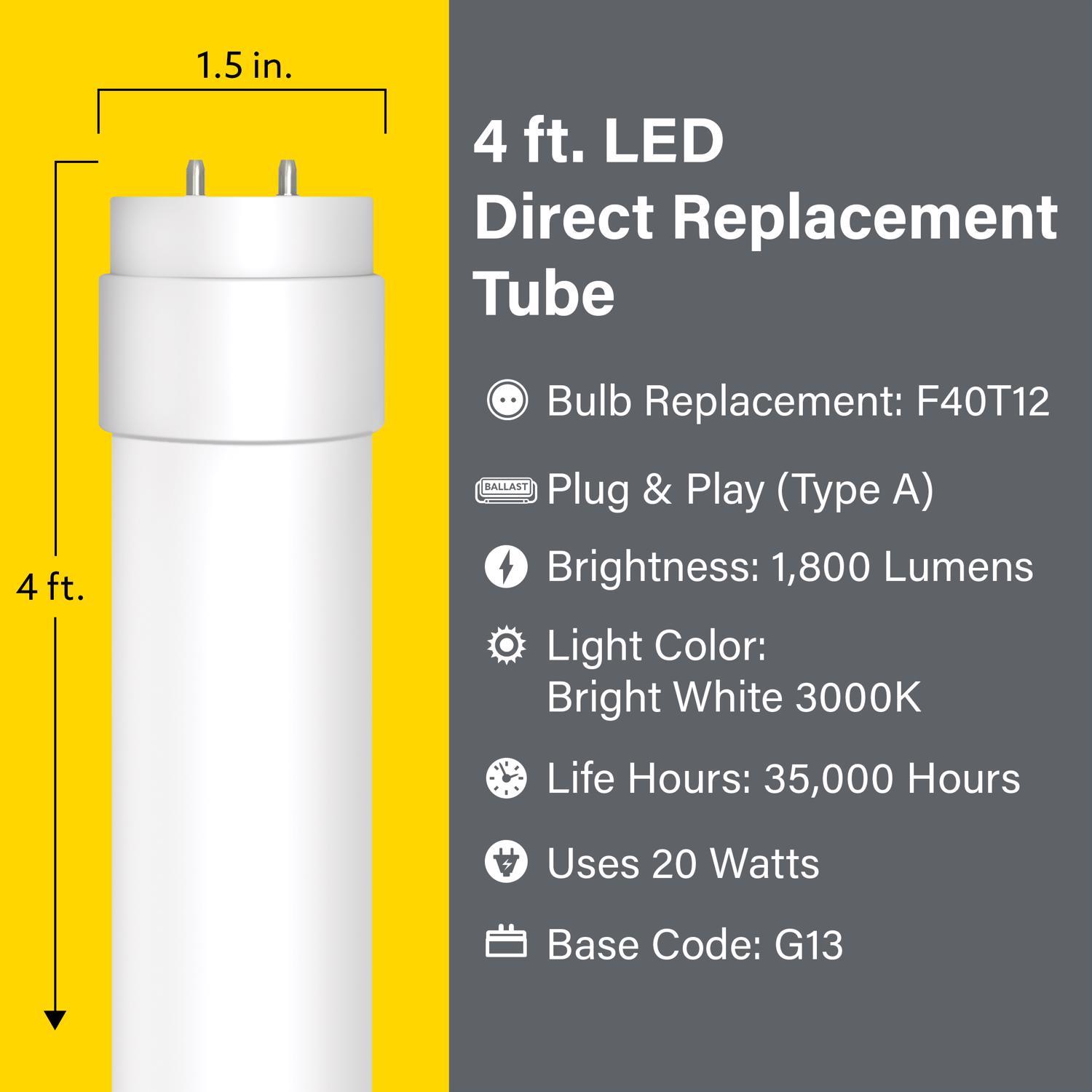 Feit T12 Warm White 48 in. G13 Linear LED Bulb 40 Watt Equivalence 2 pk