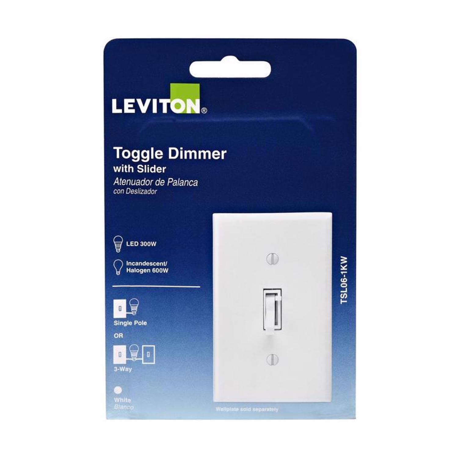 Leviton White 600 W Toggle Dimmer Switch 1 pk
