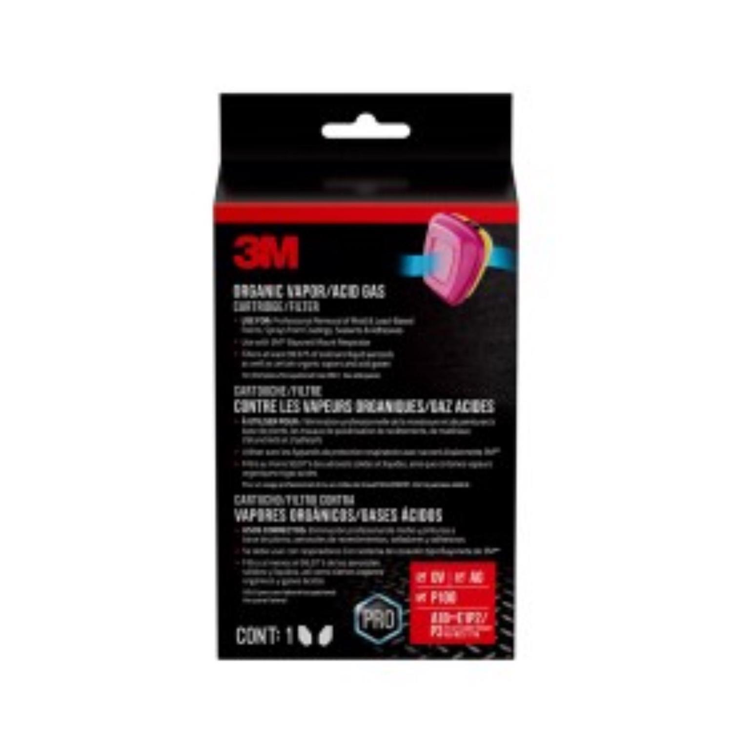3M P100 Acid Gas and Organic Vapor Respirator Cartridge Replacement Pink 2 pc