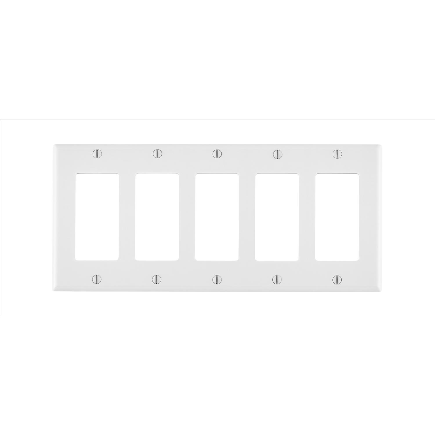 Leviton White 5 gang Thermoset Plastic Decorator Wall Plate 1 pk