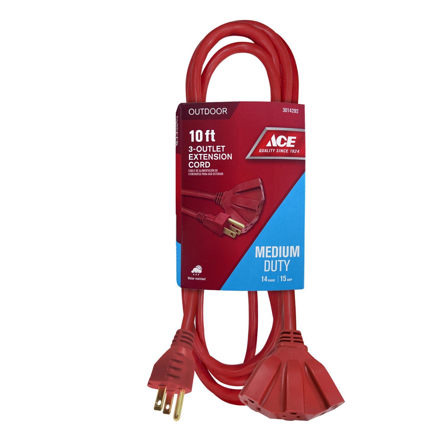 Ace Indoor or Outdoor 10 ft. L Red Triple Outlet Cord 14/3 SJTW