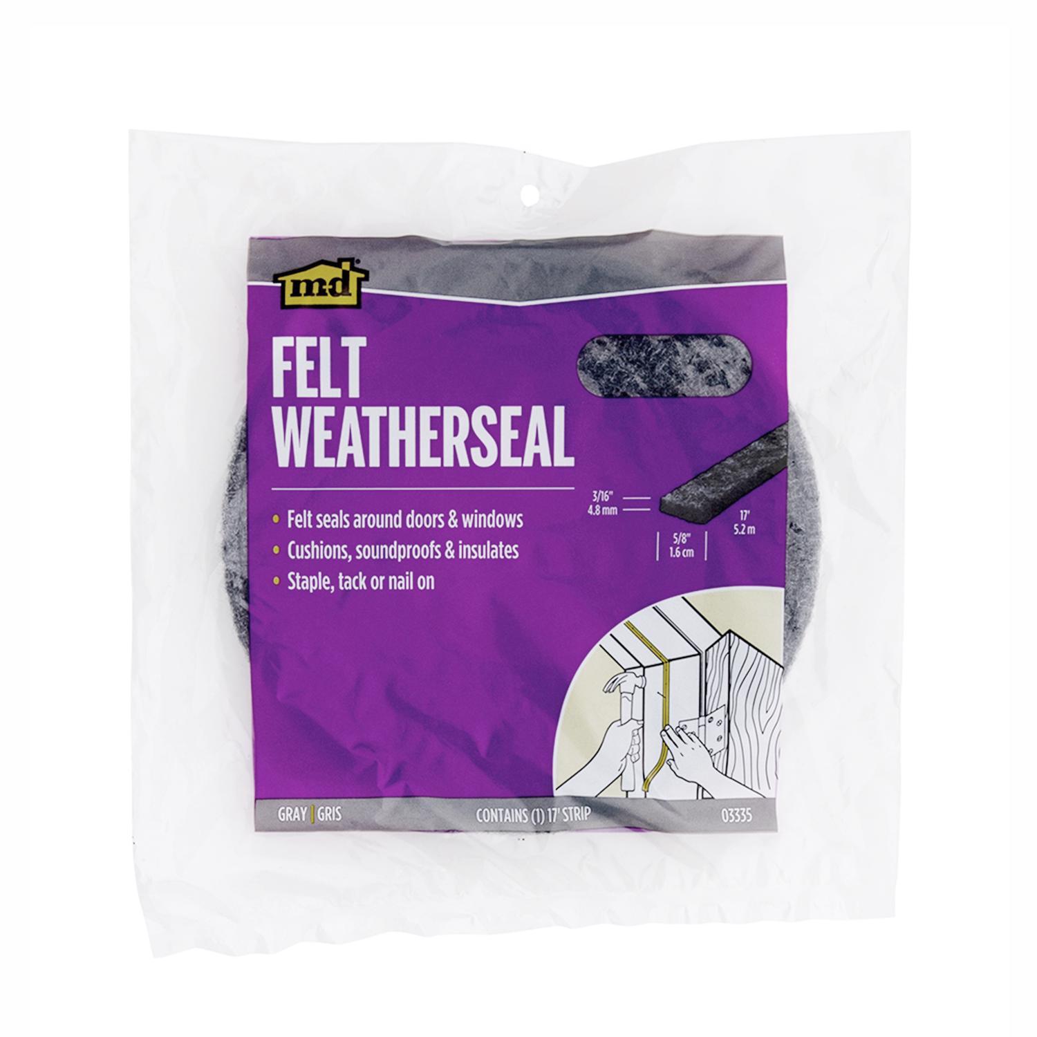 M-D Gray Felt Weatherstrip For Doors and Windows 17 ft. L X 3/16 in.