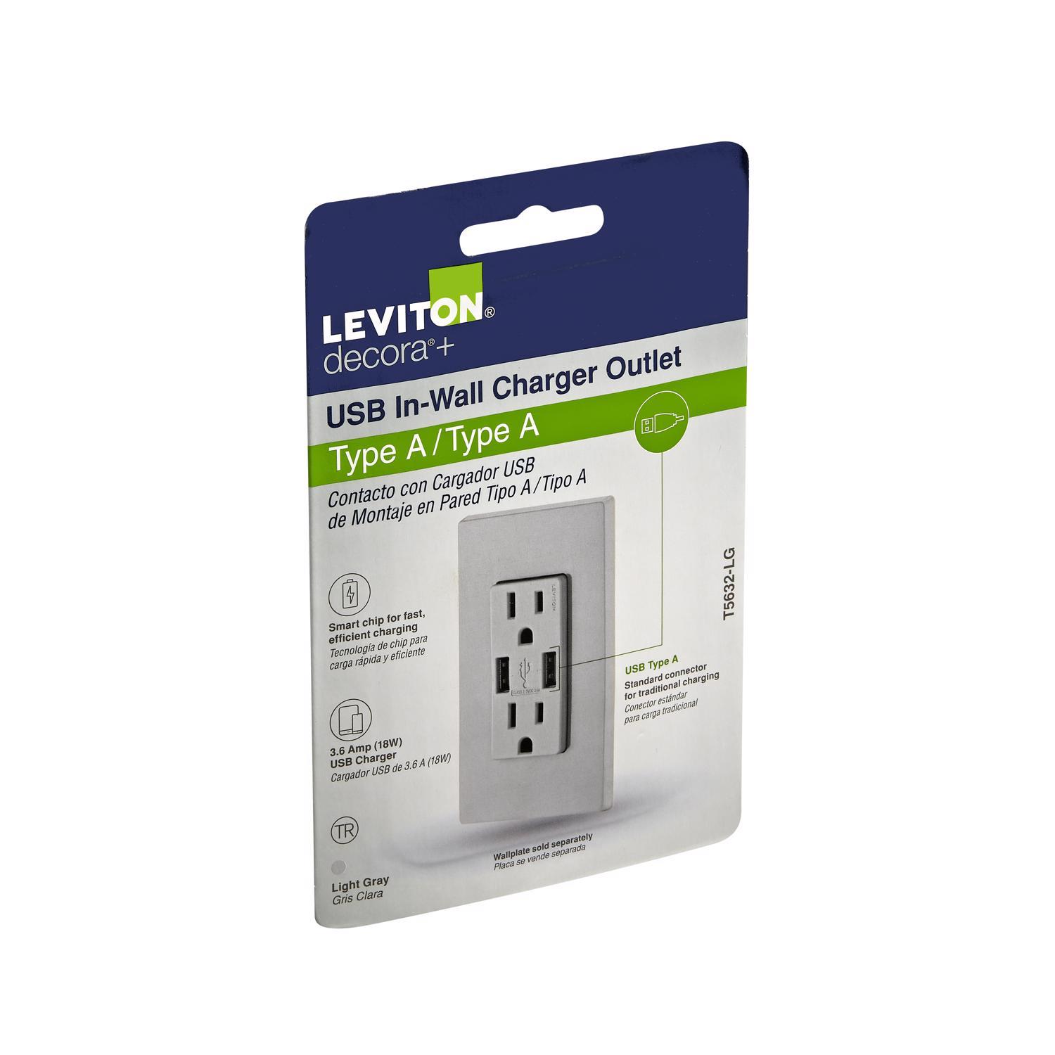 Leviton Decora 15 amps 125 V Duplex White Outlet and USB Charger 5-15R 1 pk