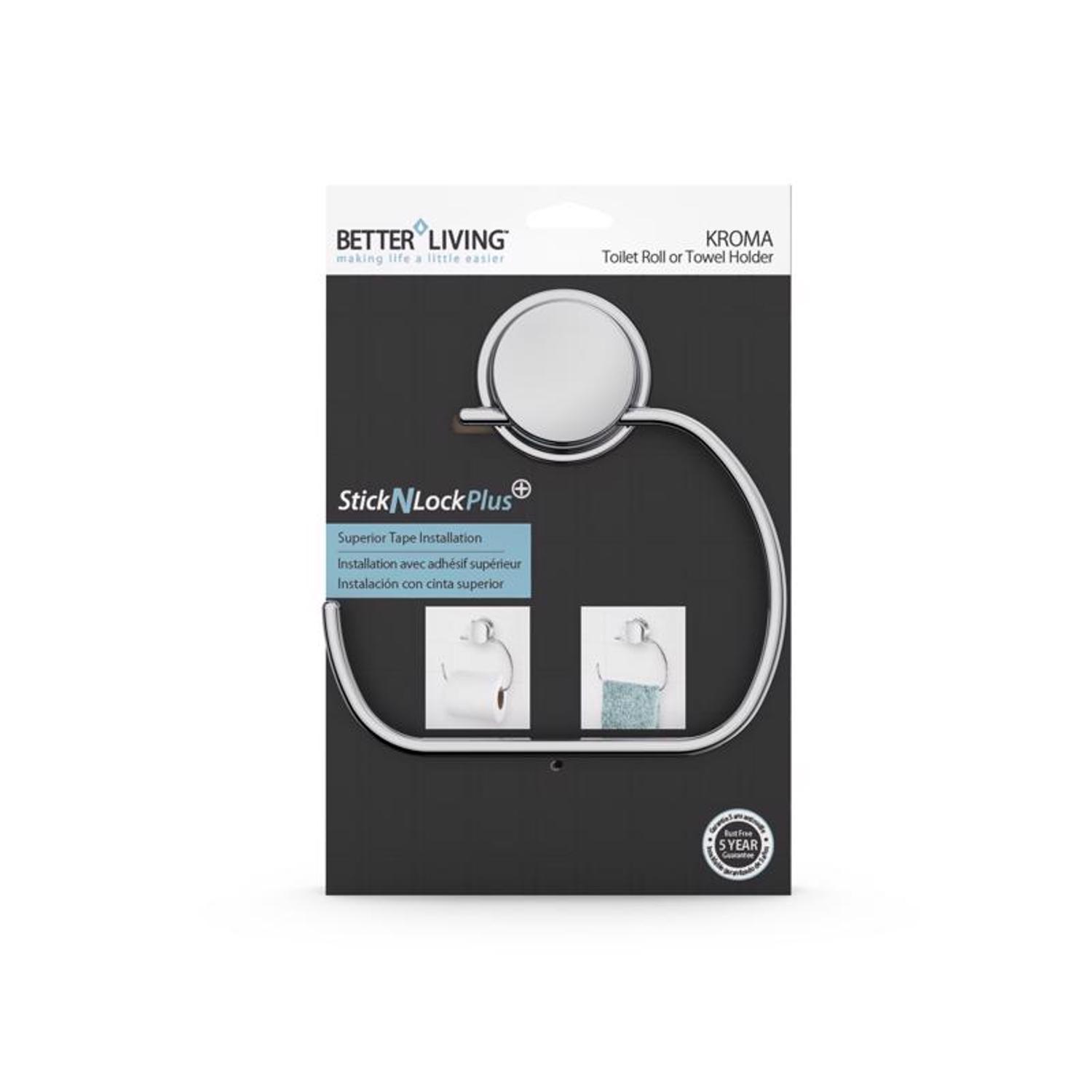 Better Living Stick N Lock Plus Chrome Silver Toilet Paper Holder