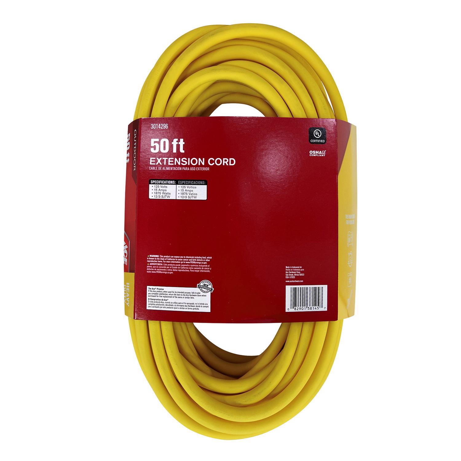 Ace Indoor or Outdoor 50 ft. L Yellow Extension Cord 12/3 SJTW