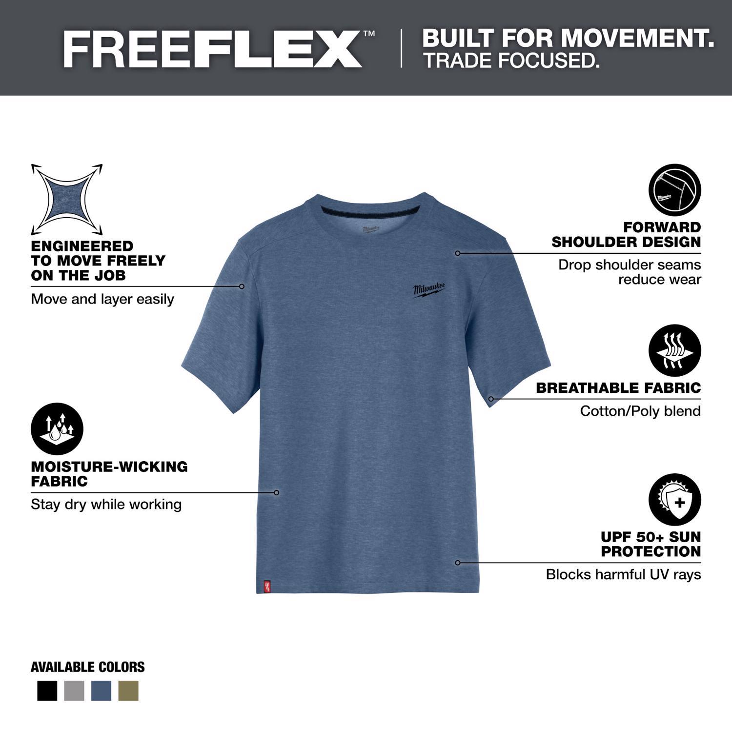 Milwaukee XXL Short Sleeve Men's Crew Neck Blue Hybrid Work Tee Shirt
