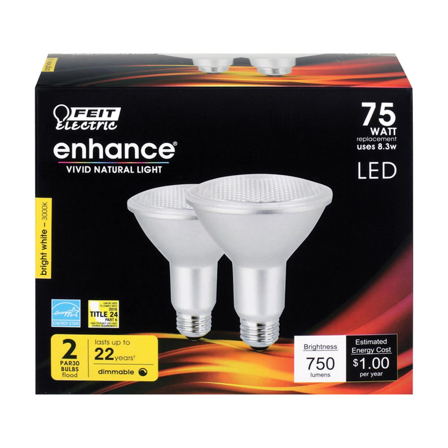 Feit Enhance PAR30 E26 (Medium) LED Bulb Bright White 75 Watt Equivalence 2 pk