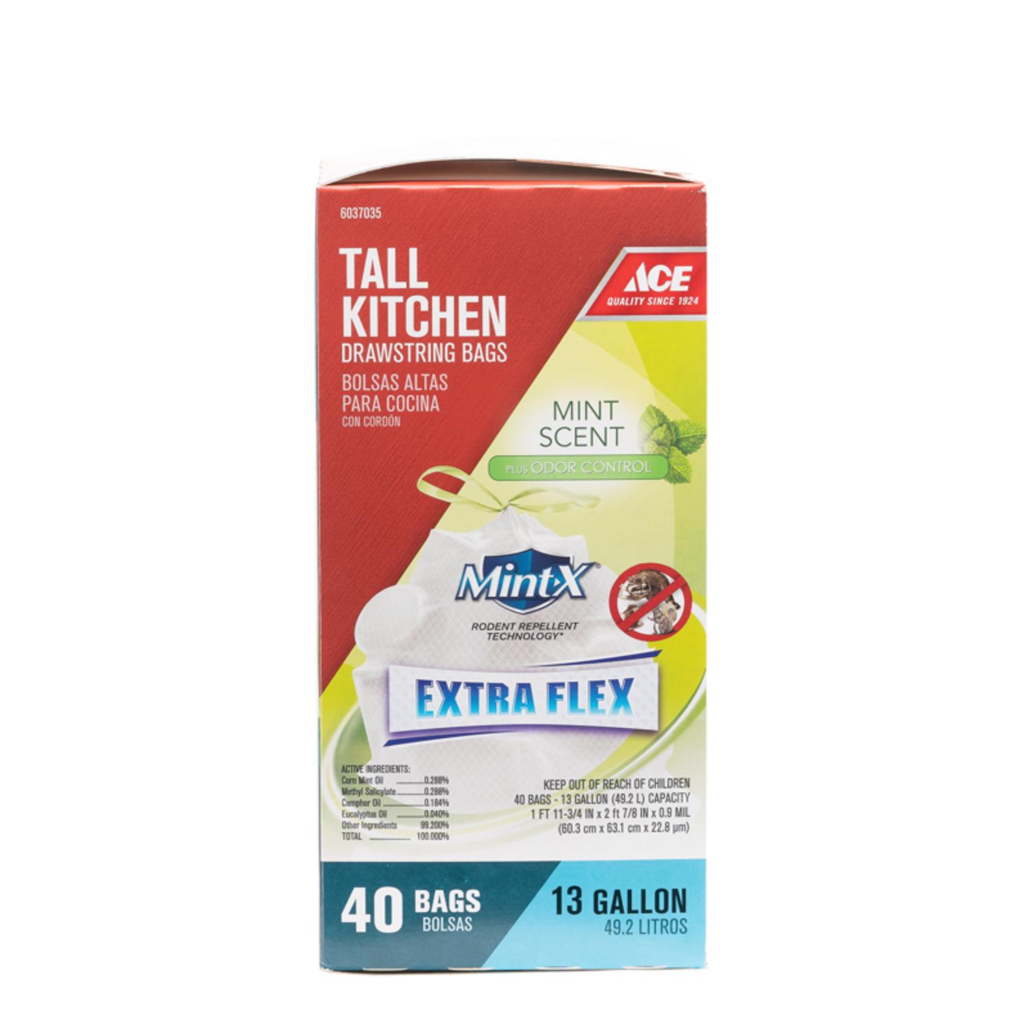 Ace MintX 13 gal Mint Scent Kitchen Trash Bags Drawstring 40 pk 0.9