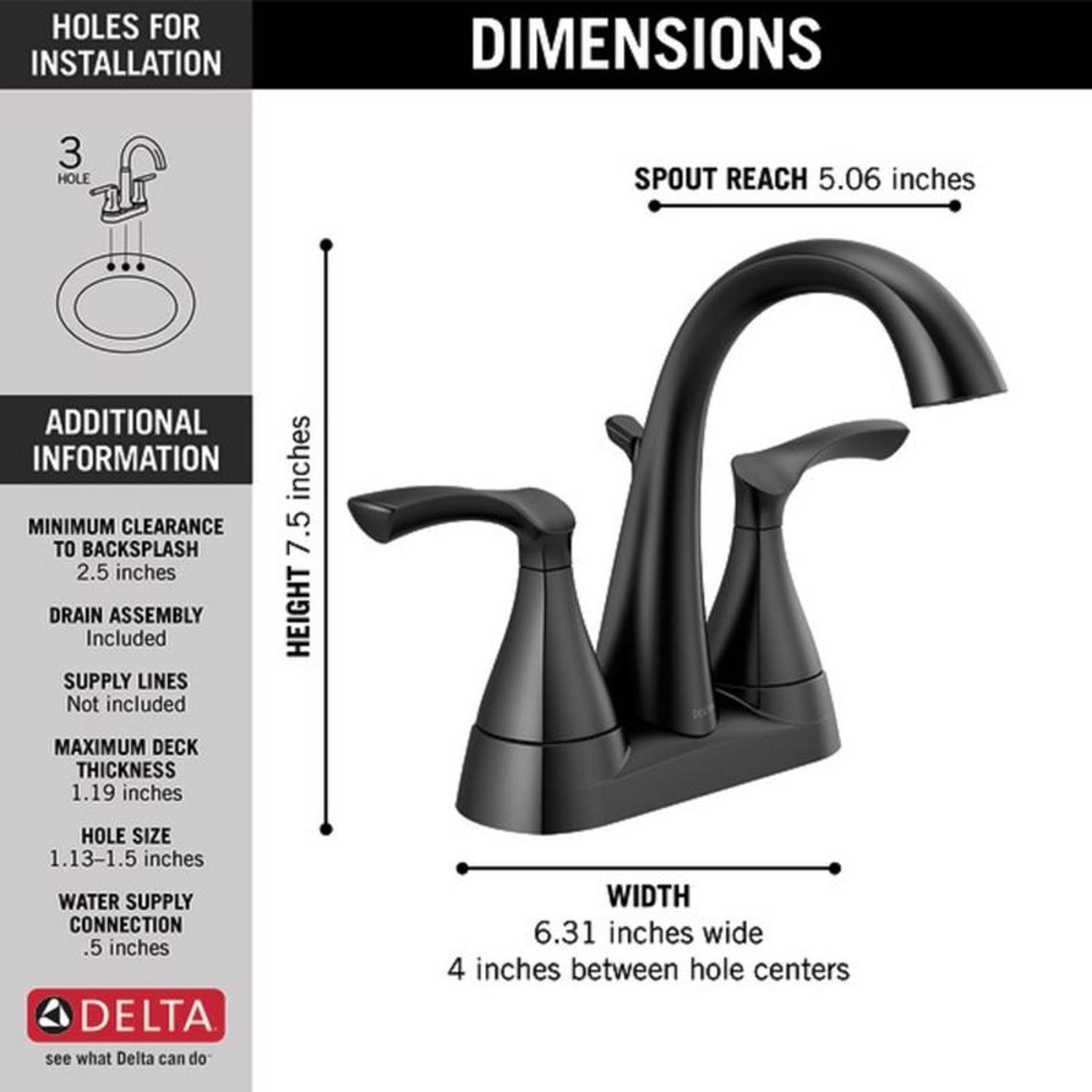 Delta Sandover Matte Black Bathroom Faucet 4 in.