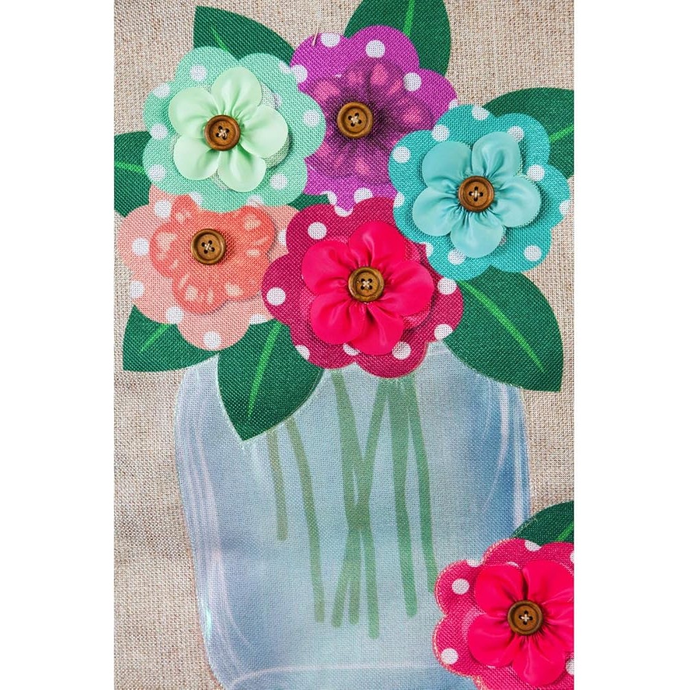 Evergreen Flag Polka Dot Floral Mason Jar Garden Burlap Flag - 13 in. x 1 in. x 18 in.