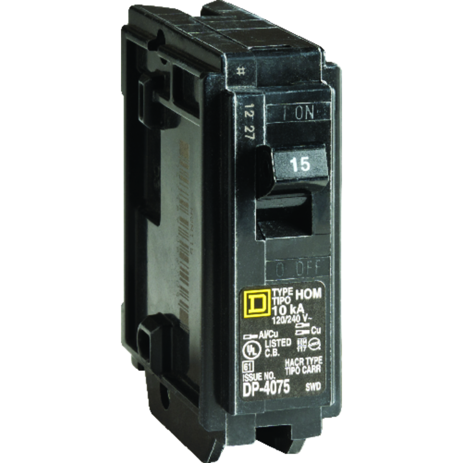 Square D Homeline 15 amps Plug In Single Pole Miniature Circuit Breaker