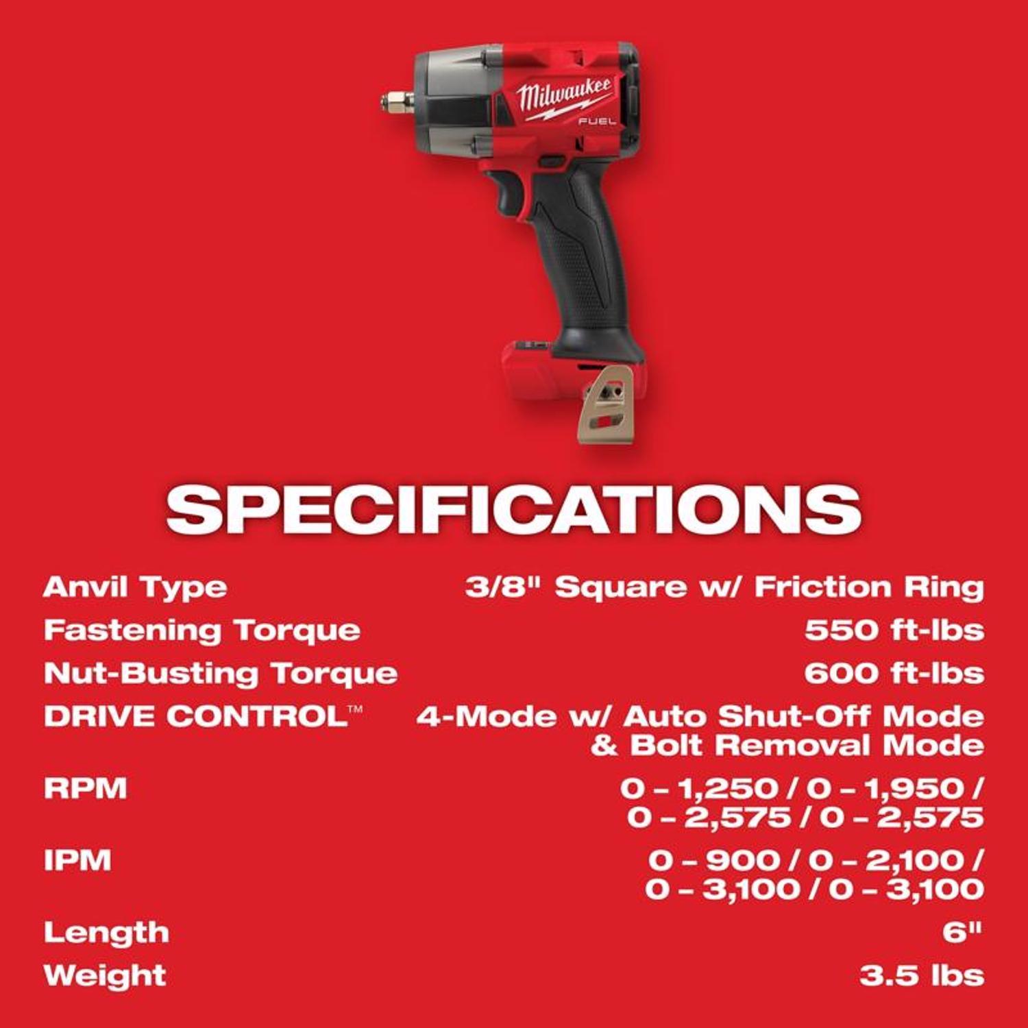 Milwaukee M18 FUEL 3/8 in. Cordless Brushless Impact Wrench Tool Only