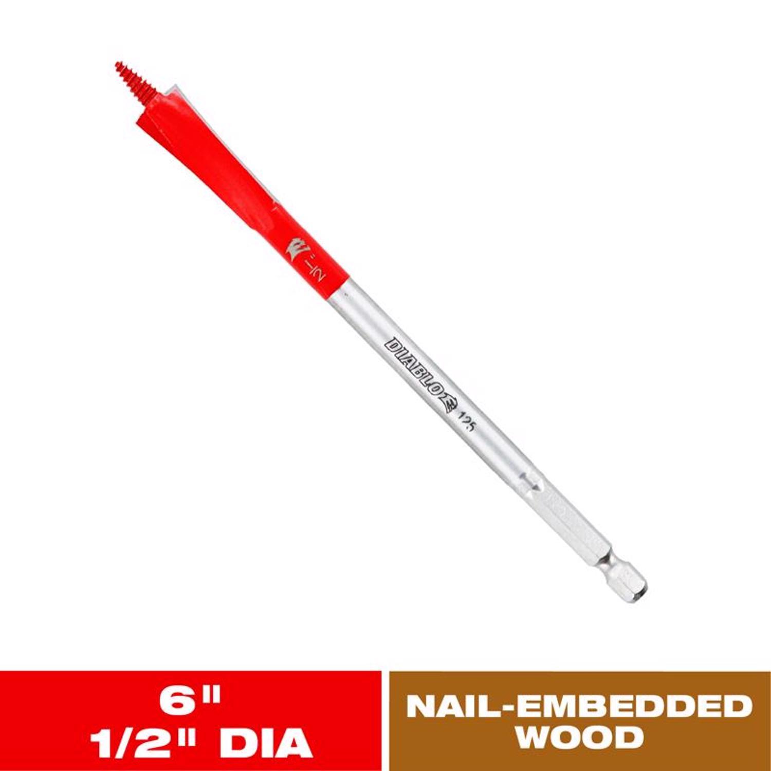 Diablo Demo Demon 1/2 in. X 6 in. L High Carbon Steel Nail-Embedded Wood Spade Bit Hex Shank 1 pk