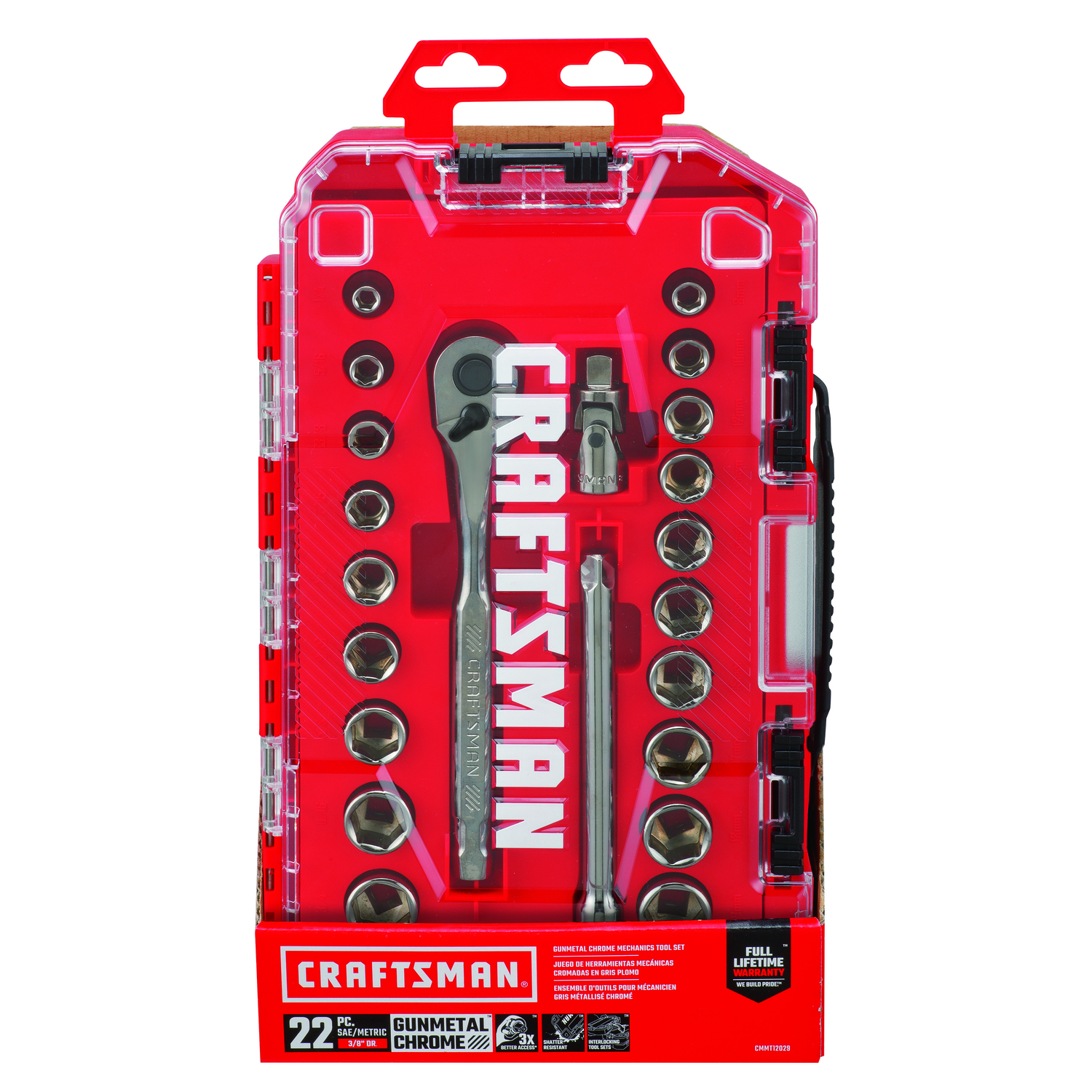 Craftsman 3/8 in. drive Metric and SAE 6 Point Socket and Ratchet Set 22 pc